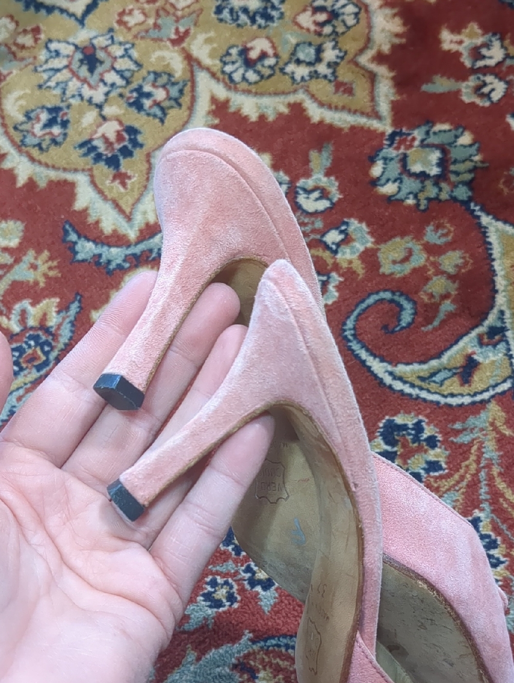 Vanessa Noel Pink Suede Pointed-Toe Kitten Heel Mules With Bow - Picture 4 of 5